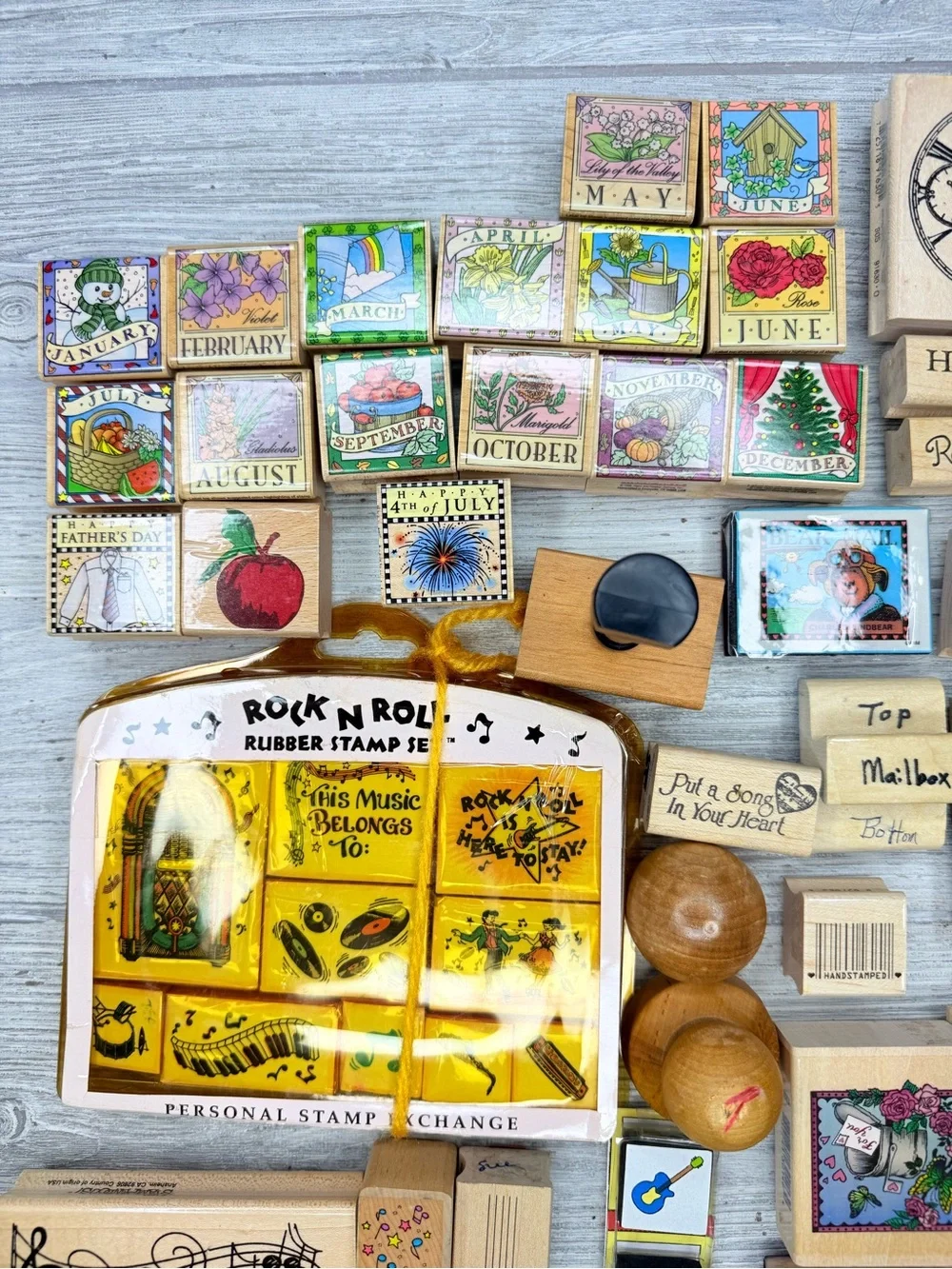 133 mostly wooden rubber crafting stamps scrapbooking month , love , mail , time